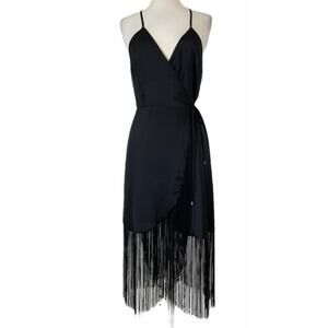 LOVERS + FRIENDS Dress Size Small Fringe Wrap Black Evening Cocktail Event
